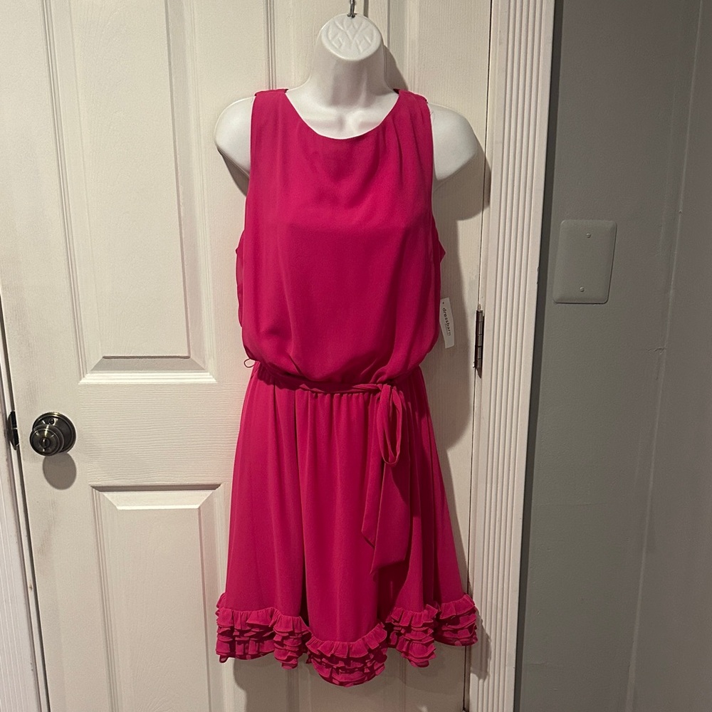 Roz & Ali Vibrant Pink Ruffle Hem Mini Dress